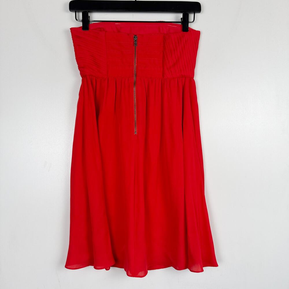 Alice + Olivia 100% Silk Chiffon Strapless Mini Dress Red - Size 2 - Picture 4 of 9